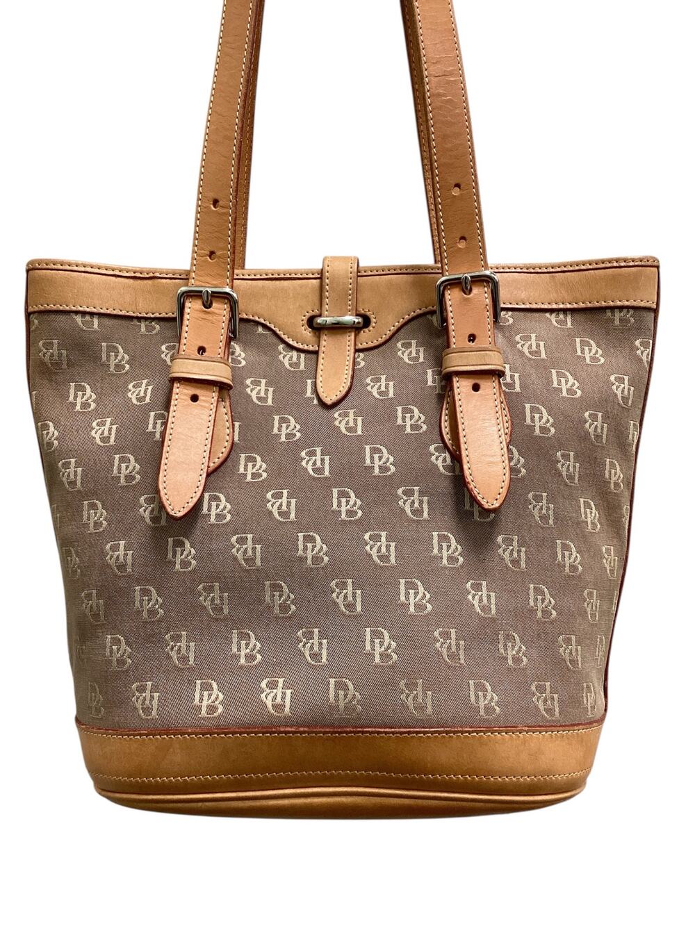 Vintage Dooney &Bourke Purse Cabriolet Monogram Shoulder Bag Two Straps Brown